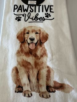 NWT New Colordrift 2 Pack Kitchen Towels - Golden Retriever 18” x 28”