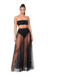 PLEATED SHEER TULE SKIRT- BLACK  