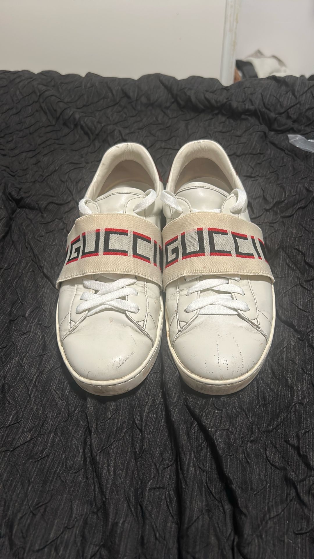 Size 9.5 Gucci Ace Leather With Strap White Authentic Used