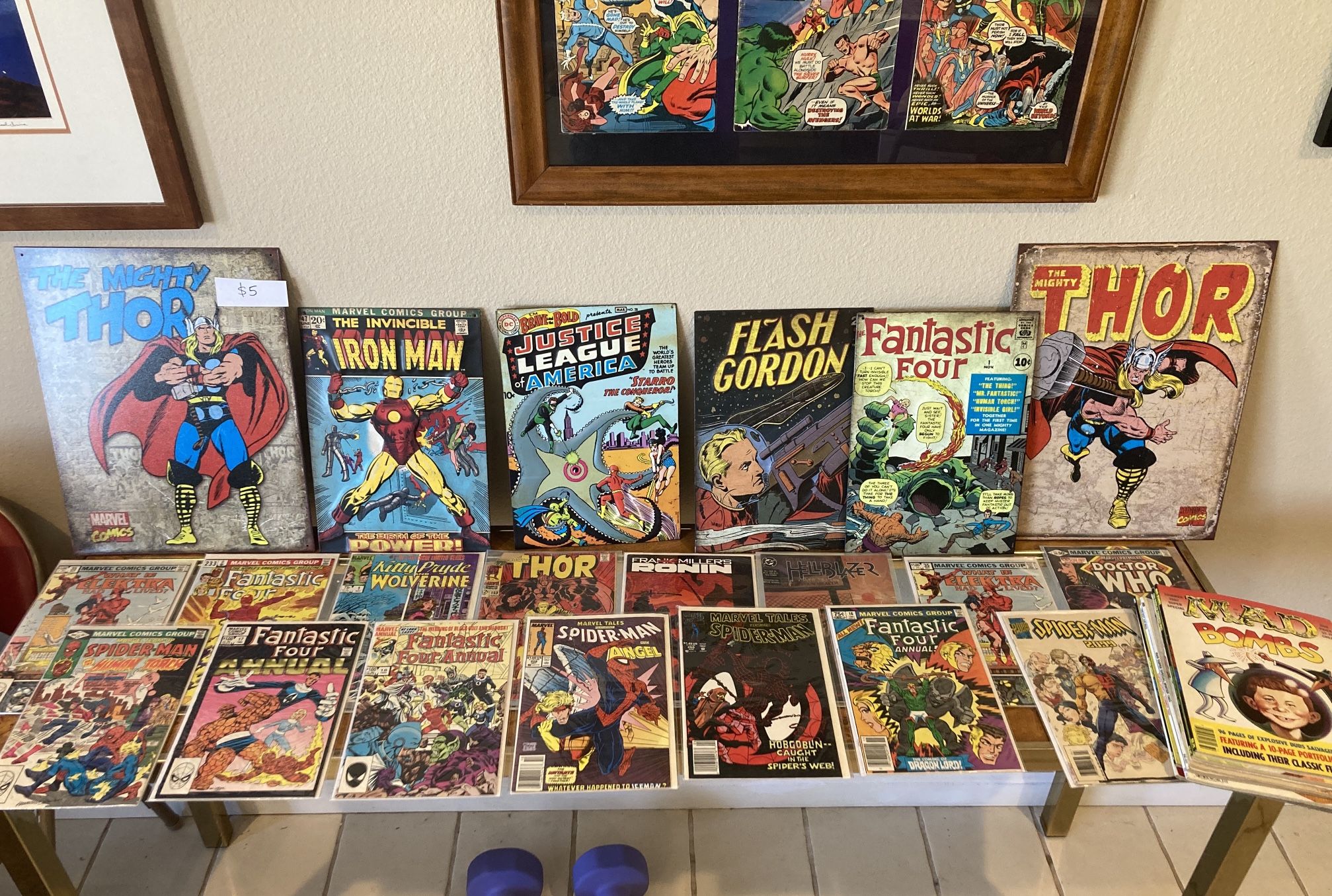 Old Vintage Marvel Comic Books Spider-Man Fantastic Four Metal Signs Mad Magazines 
