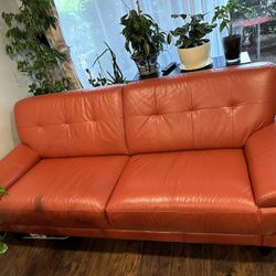 Orange Couch and Love Seat Leather Set 