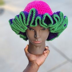 Ruffle Hat Pink Purple And Green