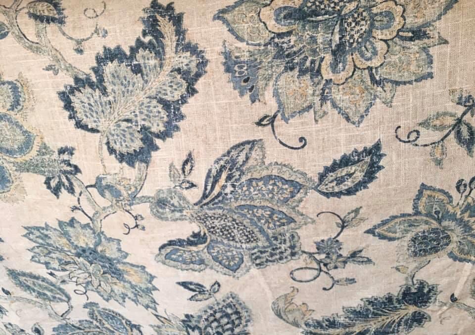 Linen Blend Upholstery Fabric Blue Beige