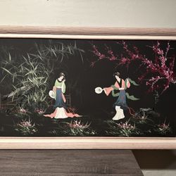 Vintage Japanese Oil Painting With Frame $300