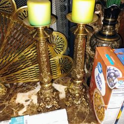 A PAIR OF GOTHIC STYLE PRICKET STICKS