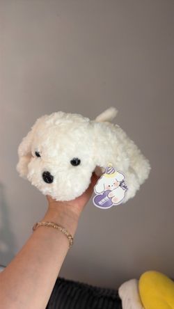 White Fluffy Dog Plush Toy with Tag