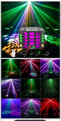 R4） Party Lights Dj Disco Light 4in1 Led Strobe Lights Wash Light Led Butterfly Beam Effect and Red Green Beam Gobos Effect,15 Channel DMX with Sound 