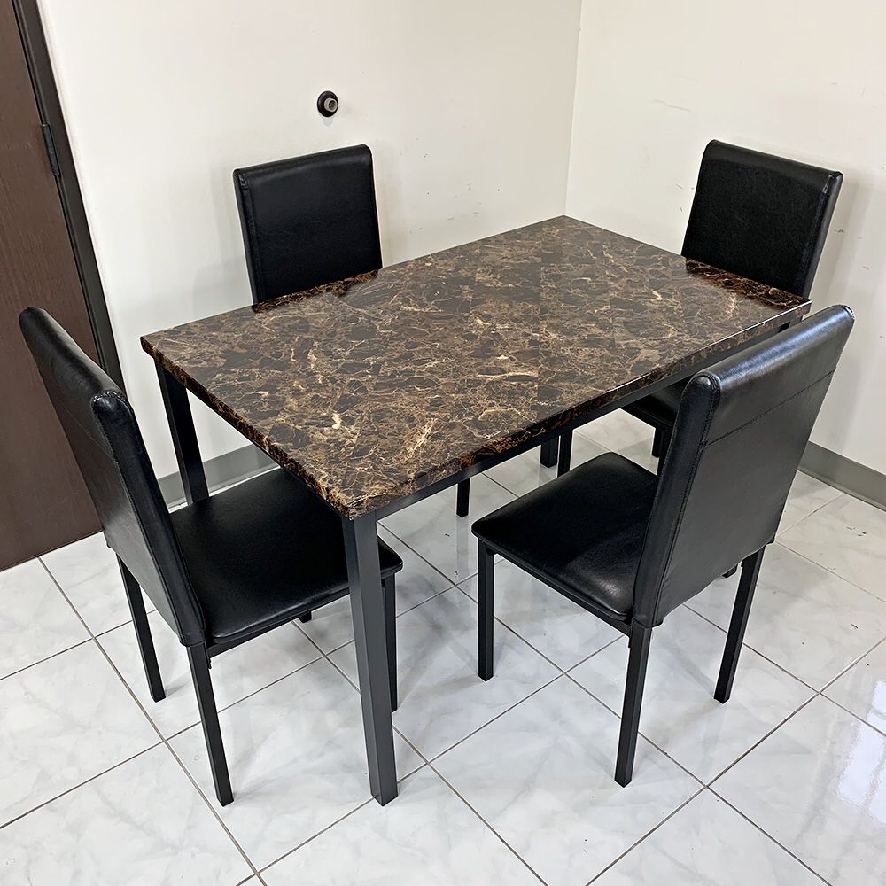 New $245 Faux Marble Dining Set for Small Spaces Kitchen Home Furniture (Table 48x30x30”, Chair 17x16x38”) 