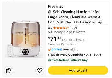 Provirtec 6L Self-Cleaning Humidifier for Large Room, CleanCare Warm & Cool Mist, No-Leak Design & Top Fill, 60 Hour Runtime, Quiet Ultrasonic Auto Mo