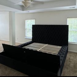 Brand New, In Box/ Black Velvet King Storage Platform Bed Frame Cama/, Mattress Sold Separately 