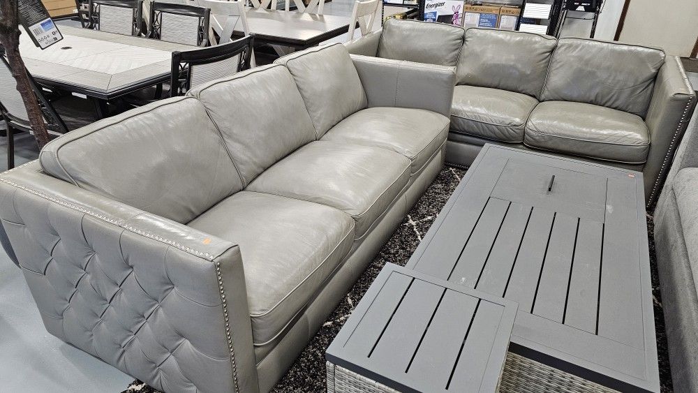Studded Leather Sofa Set