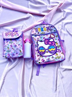 Sanrio hello Kitty, school, backpack and lunchpail and water bottle