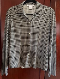 Women’s Jones New York Vintage Geometric Micro Print Blouse Shirt Size M