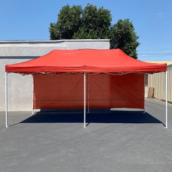 $185 (New) Heavy-duty canopy 10x20 ft with (2 sidewalls), ez popup outdoor gazebo, carry bag (red or blue) 