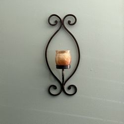 Elegant Wrought Iron Wall Candle Sconces with Amber Glass – Set of 2