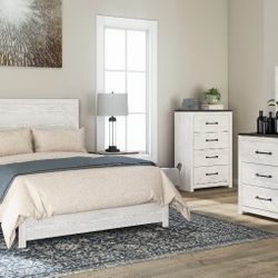 ✶ GERRIDAN WHITE / GRAY 5PC.-DRESSER MIRROR CHEST QUEEN PANEL BED ✶✶
