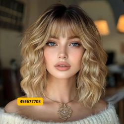 14" Ombre Blonde Curly Wavy Wig for Women Daily Party #45E677703