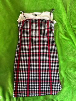 SHEIN Plaid Mini Dress with Tie Straps