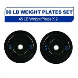 Olympic Bumper Plate Weight Plate Set, 45 lbs Pair (90 lbs) Black