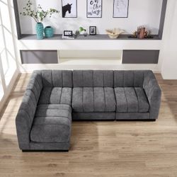 96 in. Chenille Grey Sectional Couch, 4-Seater L Shape Modular Sofa Set for Living Room Office
