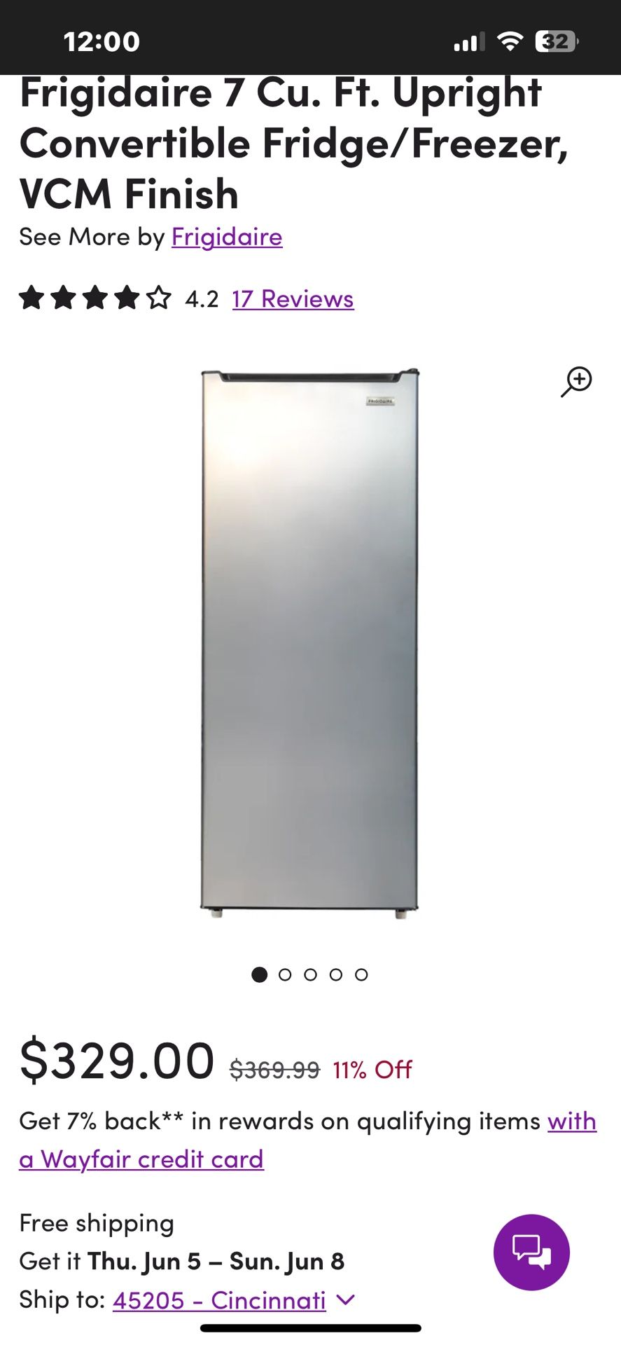 Frigidaire 7 Cu. Ft. Upright Convertible Fridge
