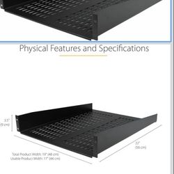 StarTech 2U Server Rack Shelf - Universal Vented Rack Mount Cantilever Tray for 19" Network Equipment Rack & Cabinet - Heavy Duty Steel - Weight C