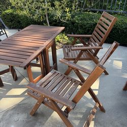 IKEA Wooden Outdoor Patio Dining Set (Table + Folding Chairs)