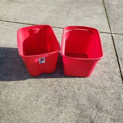 Two Red Storage Bins With No Lid