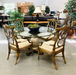 Tommy Bahama Style 5-Piece Rattan & Glass Dining Set