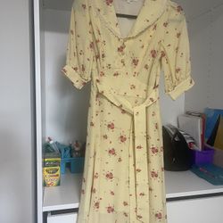 Simple Retro Vintage Yellow Floral Dress XS