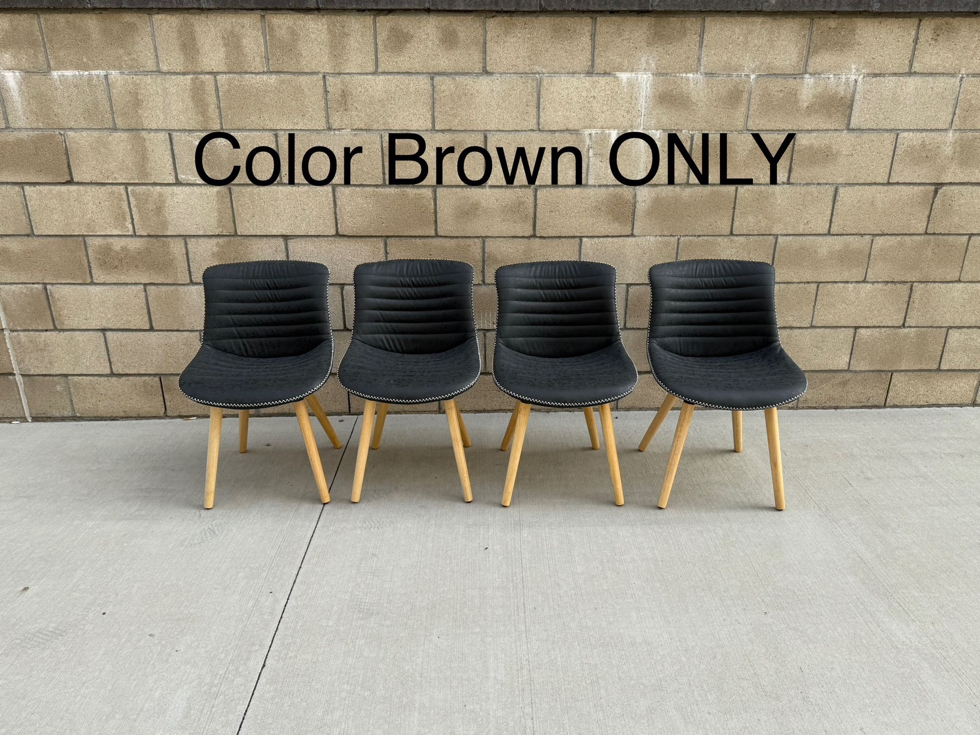 NEW (Set of 4) BROWN Dining Chairs w/Solid Wood Legs, Modern Industrial Faux Leather
