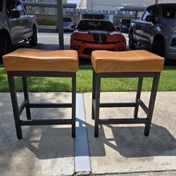 Set Of 2 Counter Top Bar Stools Camel Metal Base