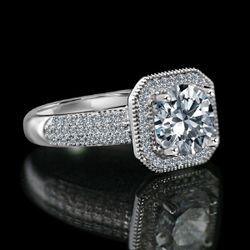 2 CT. Round Stunning vintage micro pave halo engagement fully Pav'e upper Shank Sterling Silver Ring, Simulated Diamond - Diamond Veneer. 635R4002