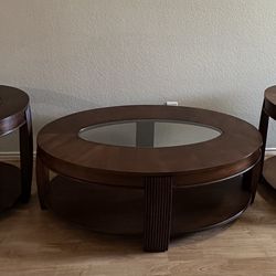 Re-post Oval Glass Coffee Table & 2 End Tables