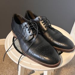 Men’s Sam Edelman 1850 Black Leather Cap Toe Brogue Oxford Dress Shoes Mens 9.5 - Good Condition w/ Sheepskin Insole