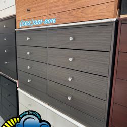 New Grey Wood 8 Drawer Dresser w/ Diamond Knobs Assembly Included 