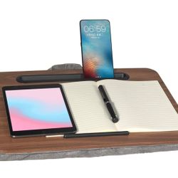 NEW, Lap Desk, Portable Laptop Desk Fits Up to 16“ Laptops, with Tablet Slot, Built-in Cushion, Great for Home & Office,Lap Desk with Cushion (Warm Br