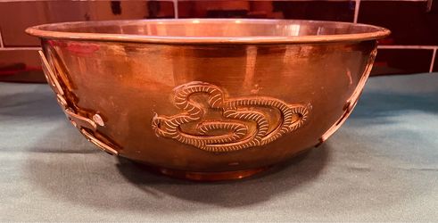 Vintage beautiful solid brass large bowl with Chinese symbols and dragon motif