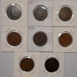 Assortment Of U.S Large Copper Cents. Coronet/Braided Hair 