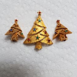 Christmas Tree Brooch And Earring Set