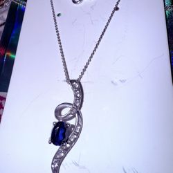 GORGEOUS Brand New Sterling 1.5 TCW Natural Blue and White Sapphire Necklace! 24” 