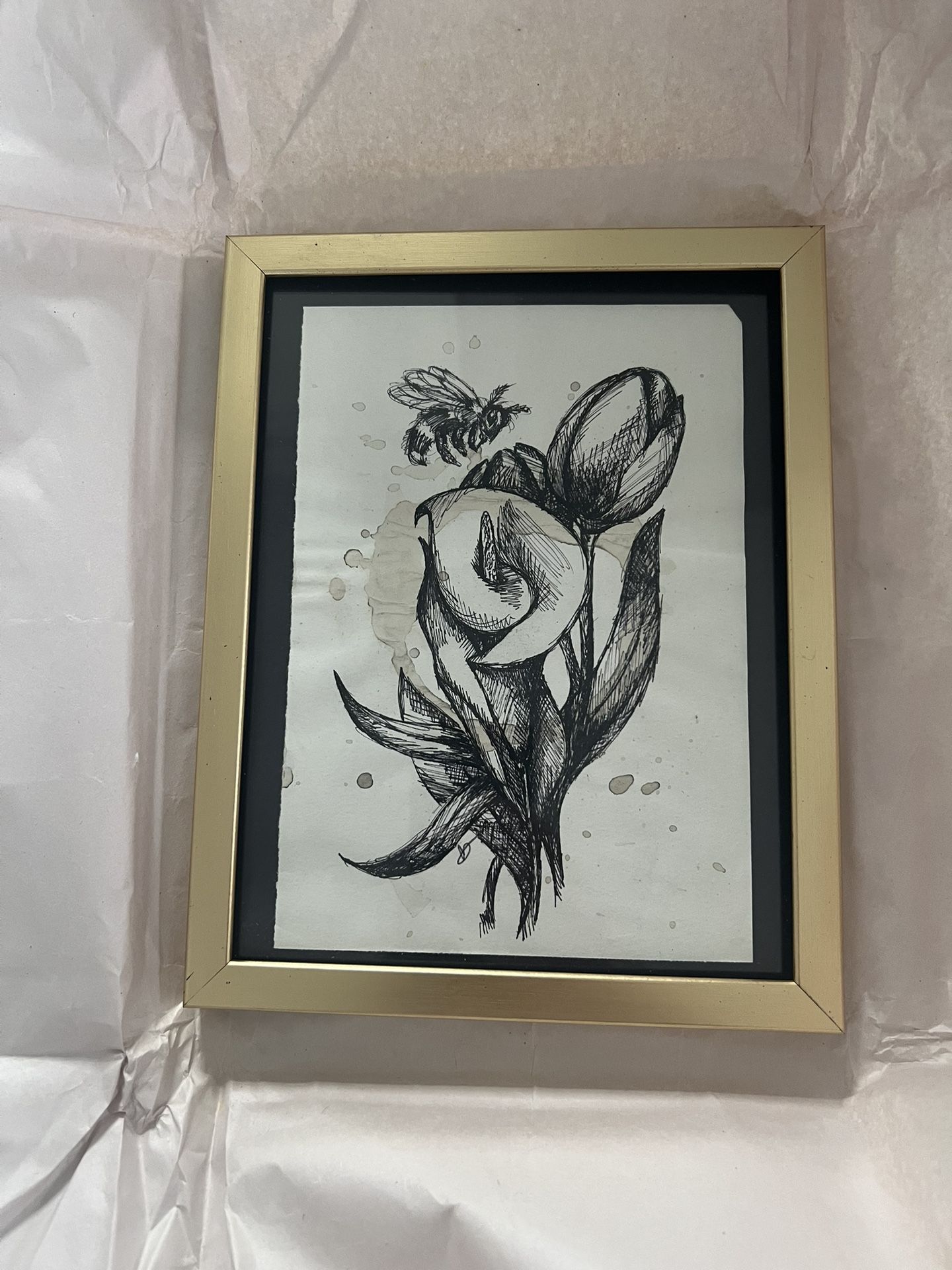 7X9 Gold Picture Frame - Bee Flower Artwork New