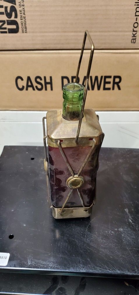 Vintage Green Red Glass Bottle Decanter Music Box