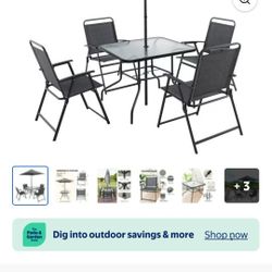 Outdoor/Patio Table, Chairs & Umbrella