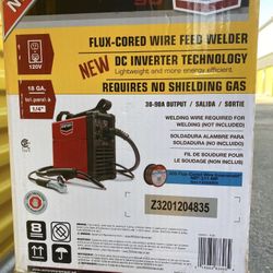 Century 90 Amp Wire Feed Flux Core Welder.    Brand New Factory Sealed Box.  See Photos For Details