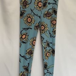 Lularoe Leggings OS One Size Blue /yellow Floral Flower Pattern New