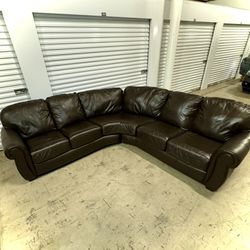 FREE DELIVERY•Chocolate Brown Aniline Leather Sectional Sofa