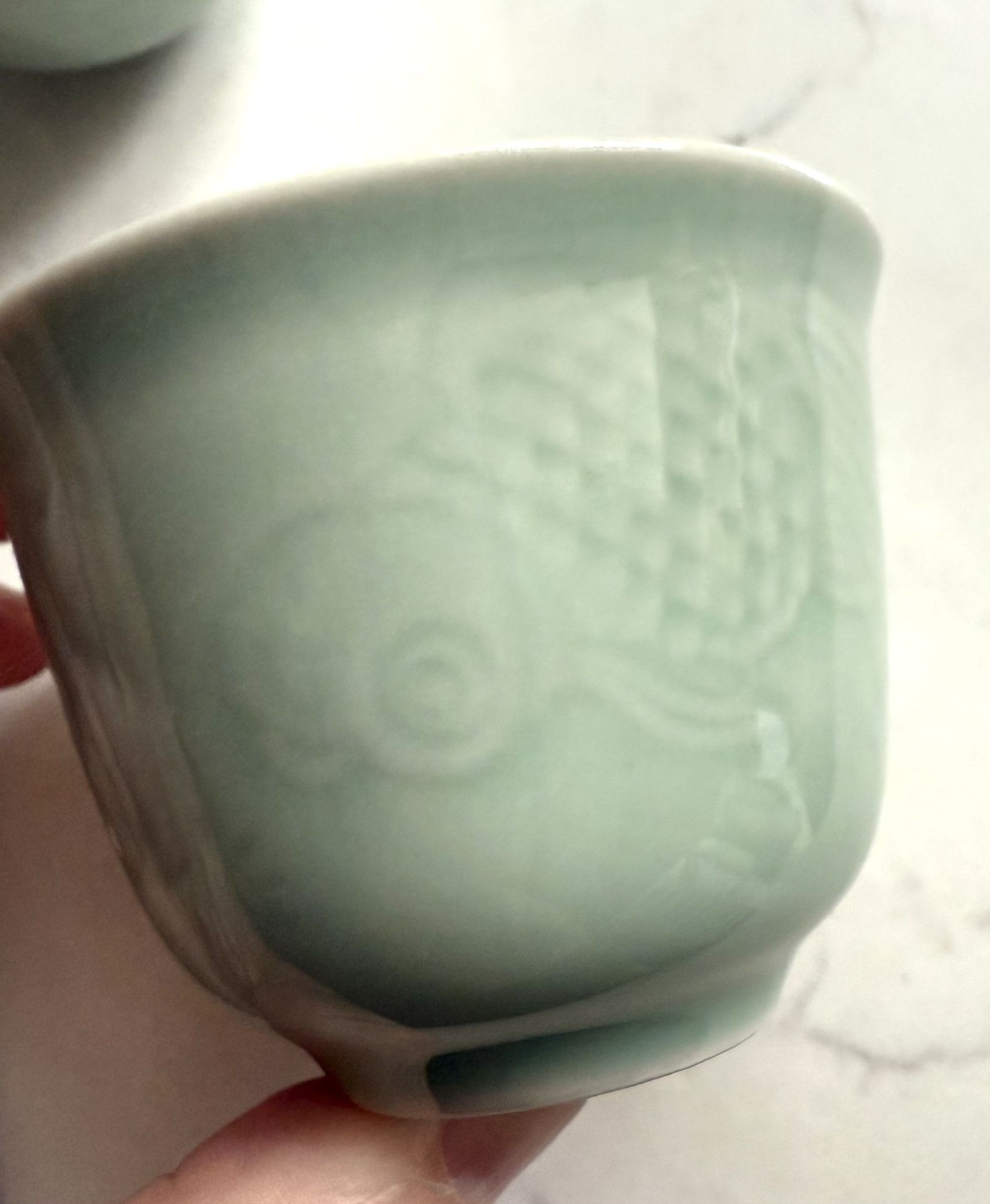 Set of 6 Celadon Koi Goldfish Tea and or Saki Cups 