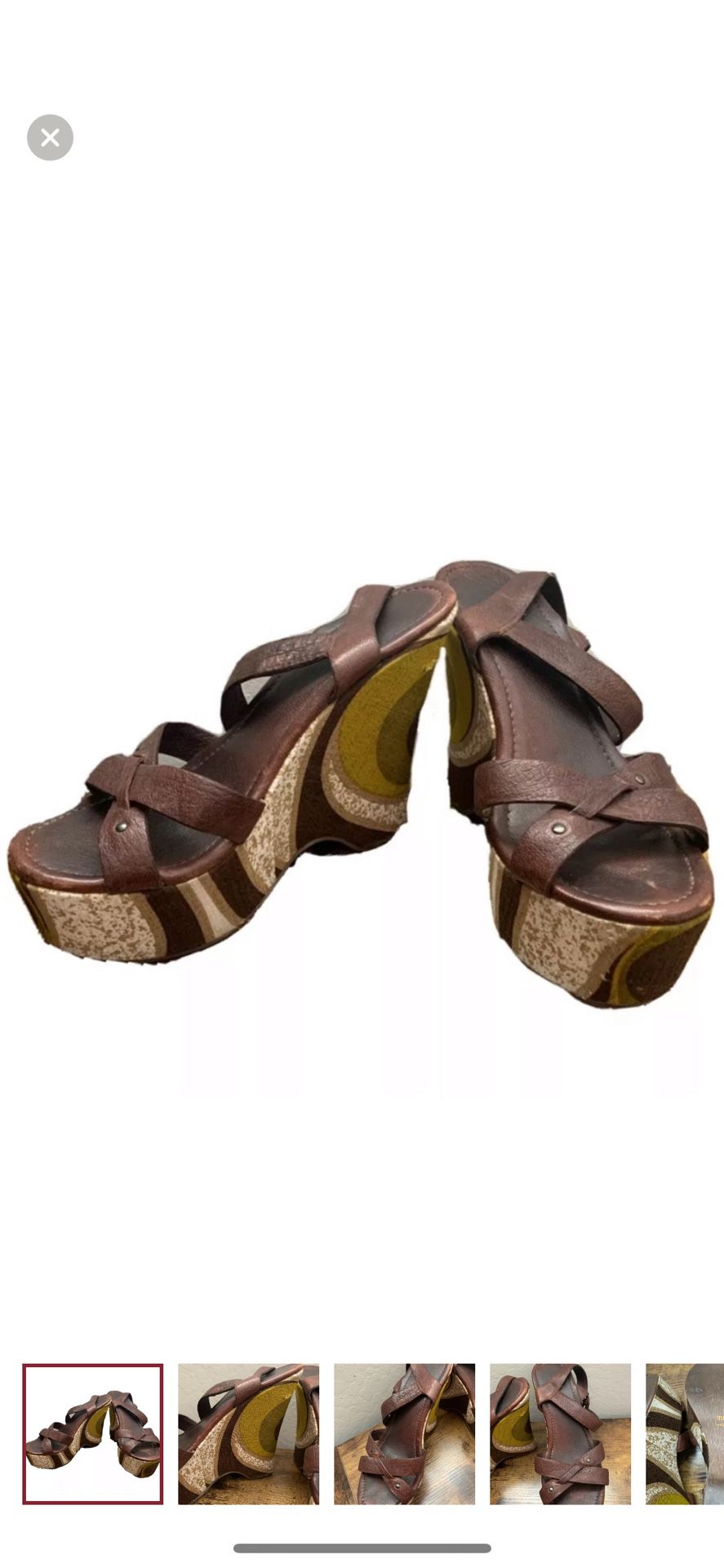Miu Miu Brown Leather Platform Wedge Sandals Size 37 1/2 