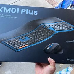 ProtoArc Ergonomic Wireless Keyboard Mouse, EKM01 Plus Full Size Ergo Bluetooth Keyboard Mouse Combo, Split Design, Wrist Rest, Multi-Device, Recharge